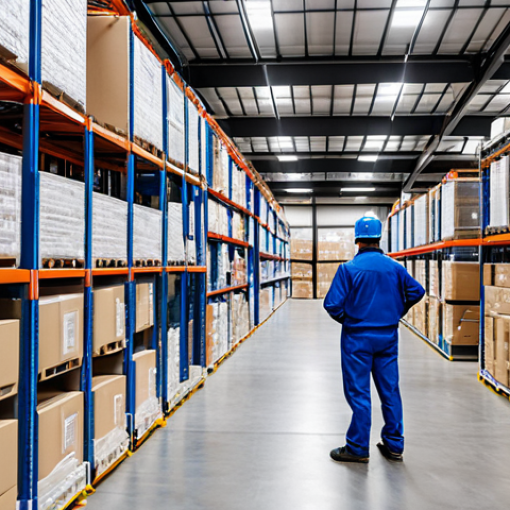 **

"A modern warehouse interior, showcasing efficient inventory management systems. Shelves are neatly organized with various products, and automated robots are assisting with sorting and moving boxes. Focus on showcasing advanced technology for inventory optimization. Fully clothed warehouse workers are overseeing the operation. Safe for work, appropriate content, professional, well-lit, perfect anatomy, correct proportions, high quality."

**