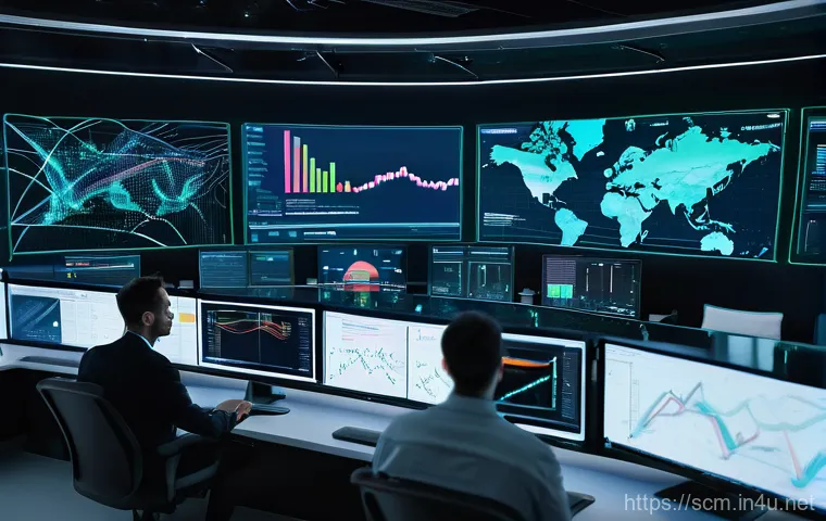 공급망관리와 재고 최적화 사례 - **Prompt 1: Data-Driven Supply Chain Control Center**
    A wide shot of a futuristic, clean control...