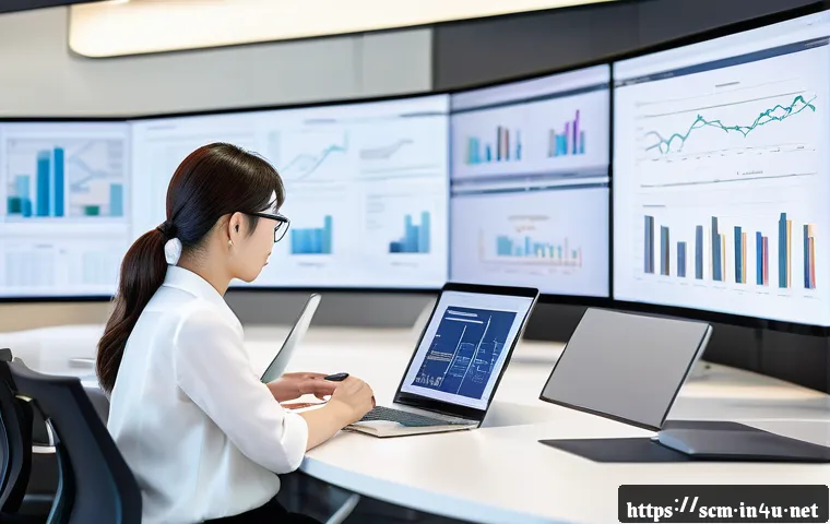 공급망관리 신입으로서의 업무 적응기 - A modern office scene showing a young professional supply chain manager attentively studying a detai...