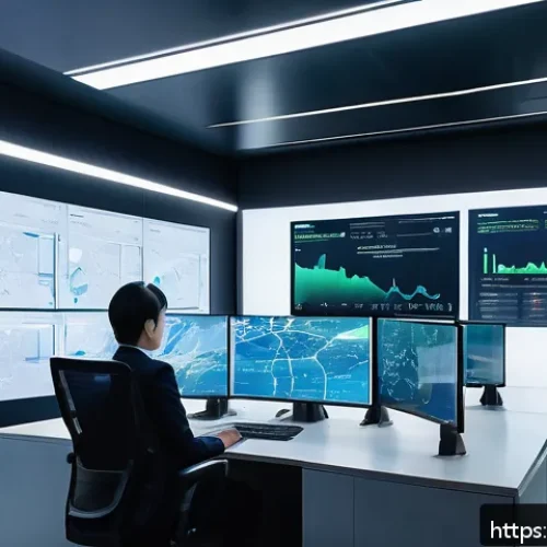 공급망관리와 AI 기반 솔루션 활용 - A futuristic AI-powered supply chain control room featuring large transparent digital dashboards dis...