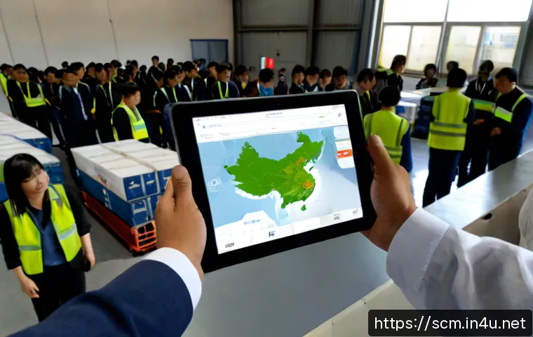 공급망관리에서의 물류 네트워크 구축 - Photorealistic supply chain logistics network planning scene, diverse business team gathered around ...